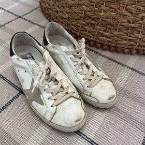 Golden Goose White and Green superstar distressed Sneakers
